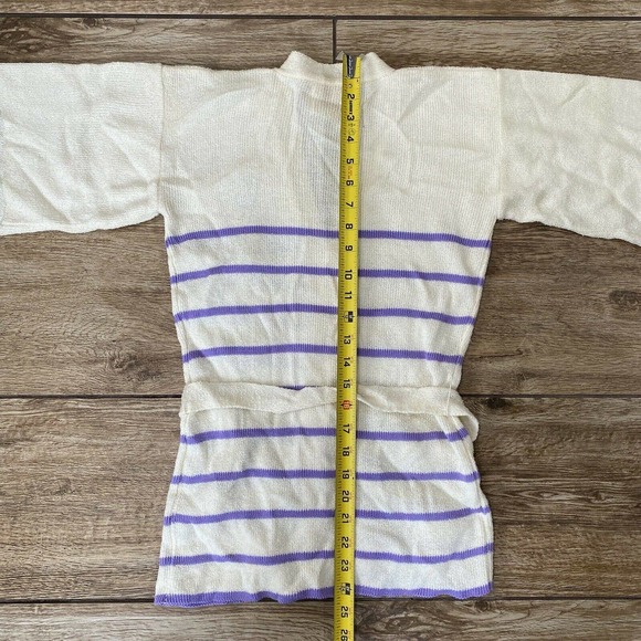 Vintage Cardigan Sweater Tie Belt Stripe Embroidered Flower Medium - Picture 4 of 9